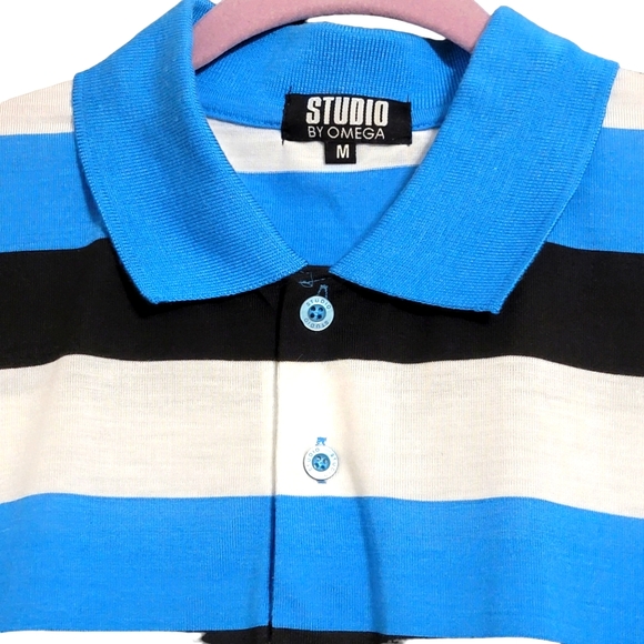 STUDIO by OMEGA Men's Short Sleeve Stripe Polo Shirt Golf Collar M - Picture 3 of 5